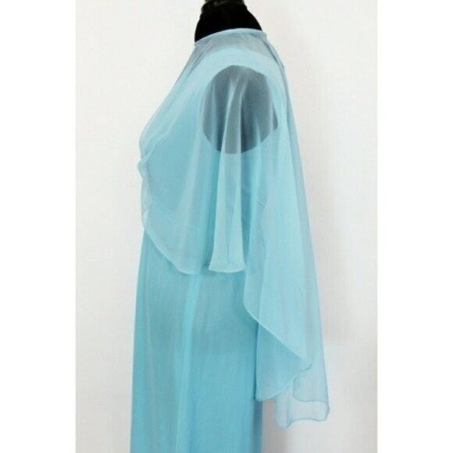 Vintage 70's Maxi Dress with Attached Cape Light Blue Union Made USA