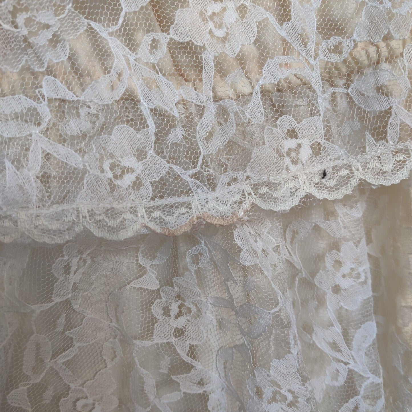 Vintage 1970's Tiered Lace One Shoulder Long Dress Cream Boho Bridal Hippie