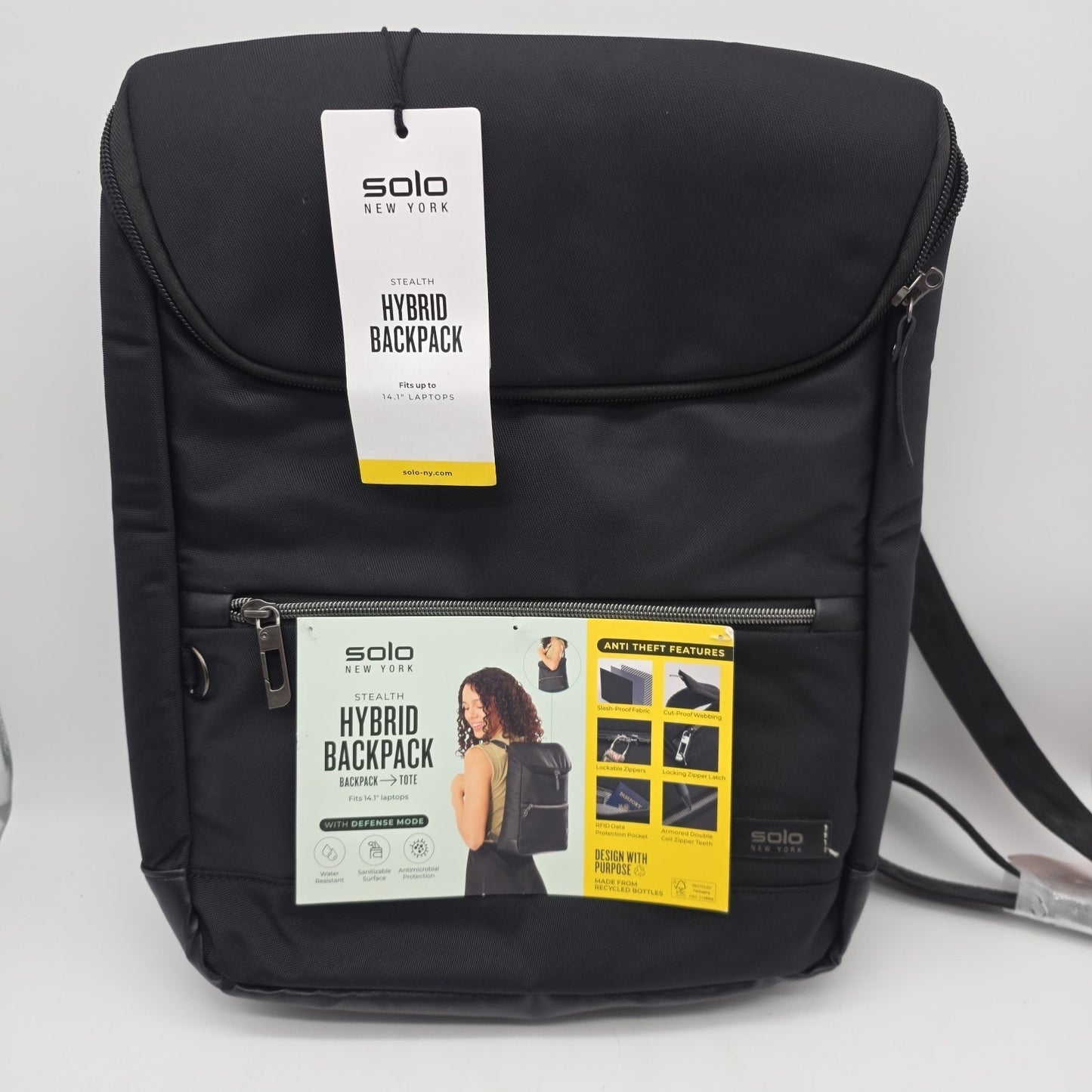 Solo New York Stealth Hybrid Backpack Tote Black Fits 14.1 Laptop