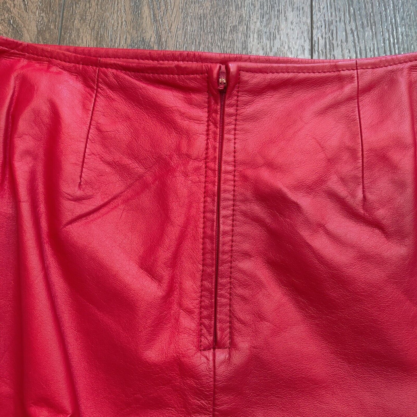 Vintage Red Leather Skirt Size 8 Layered Pencil Straight