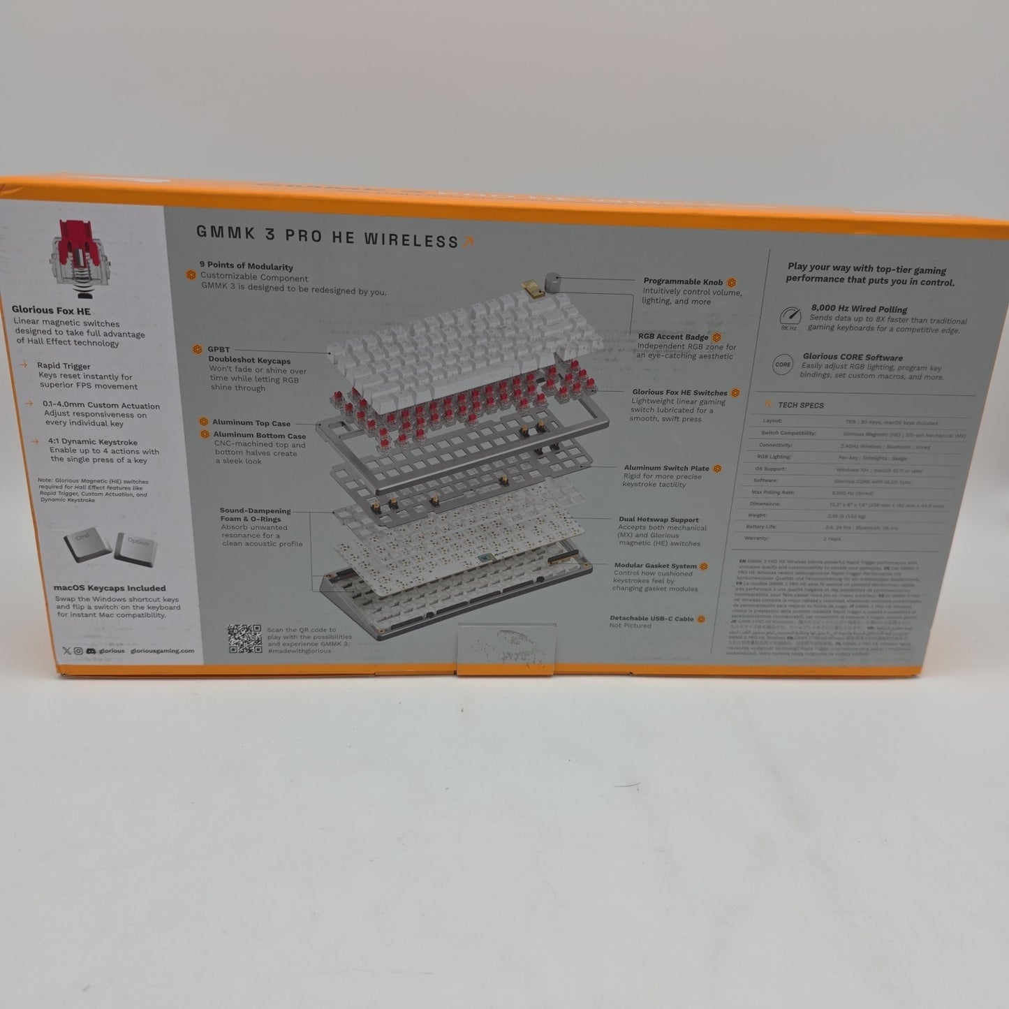 Glorious GMMK 3 PRO HE 75% Wireless Gaming Keyboard - Silver, Hall-Effect Switch
