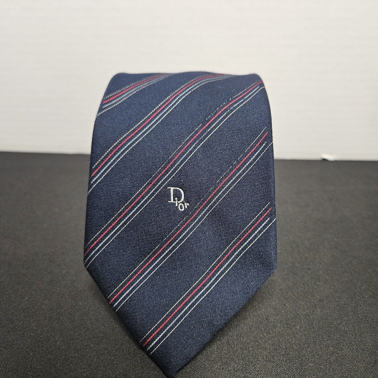 Vintage Christian Dior Mens Neck Tie Navy Striped