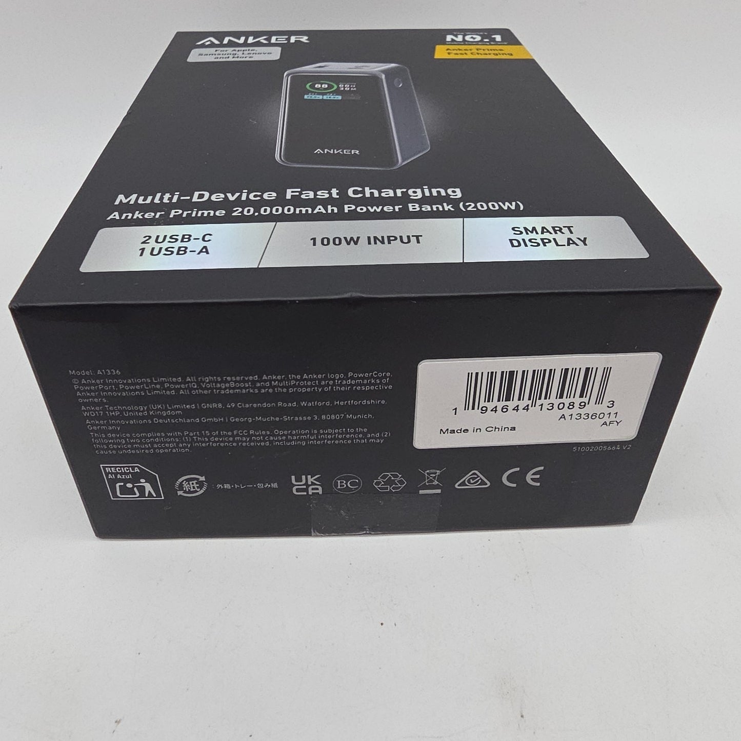 Anker Power Bank portable battery charger 20000mAh 200W 3-Port Model A1336011