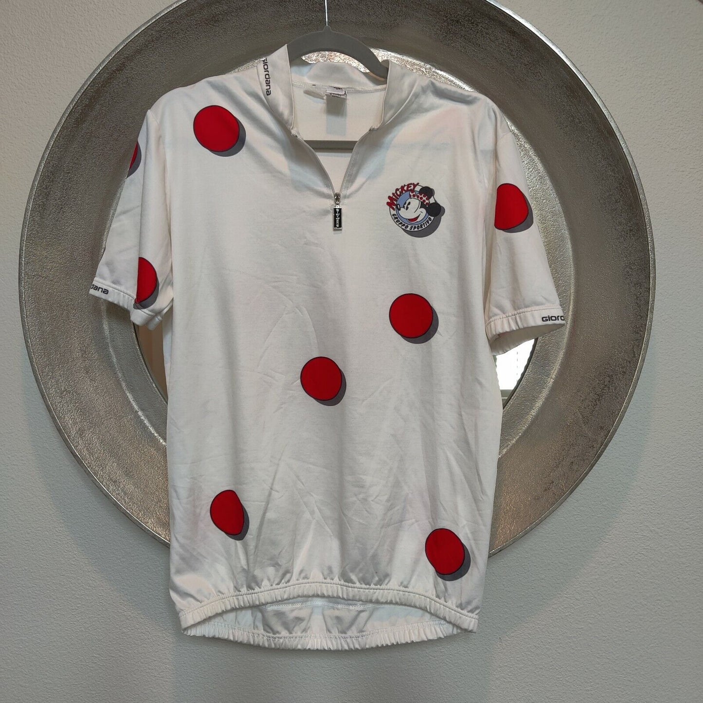 Vintage Giordana Mickey Mouse Cycling Top Extra Large XL White Red Polka Dot