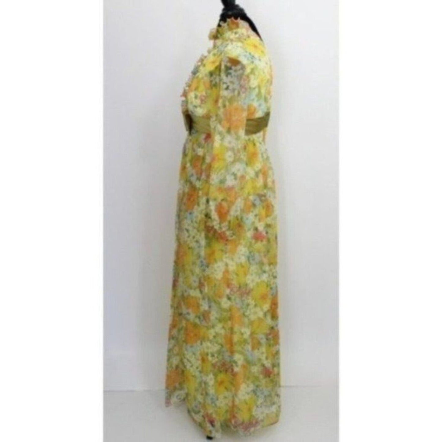 Vintage Yellow Floral Print Dress Tuxedo 3D Ruffle