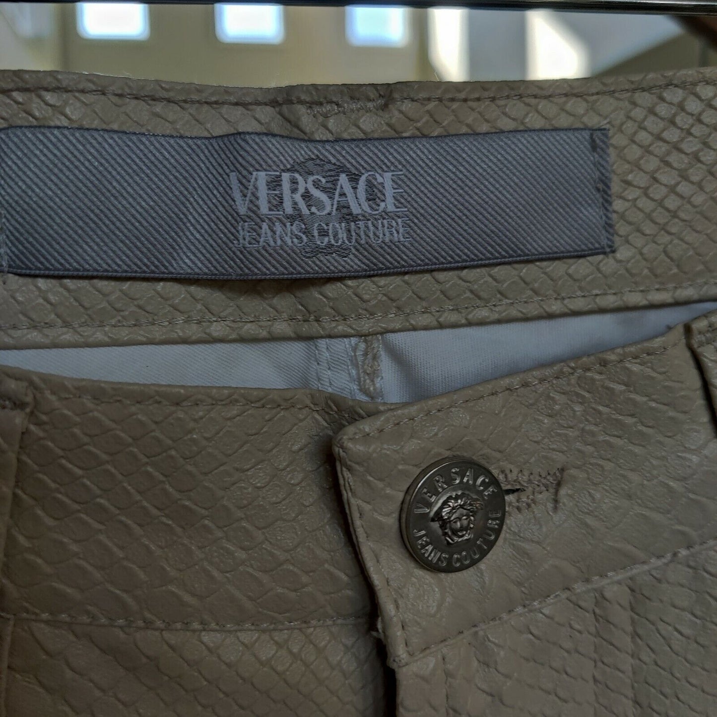 Vintage Versace Jeans Couture Vegan Leather Embossed Croc Straight Cream